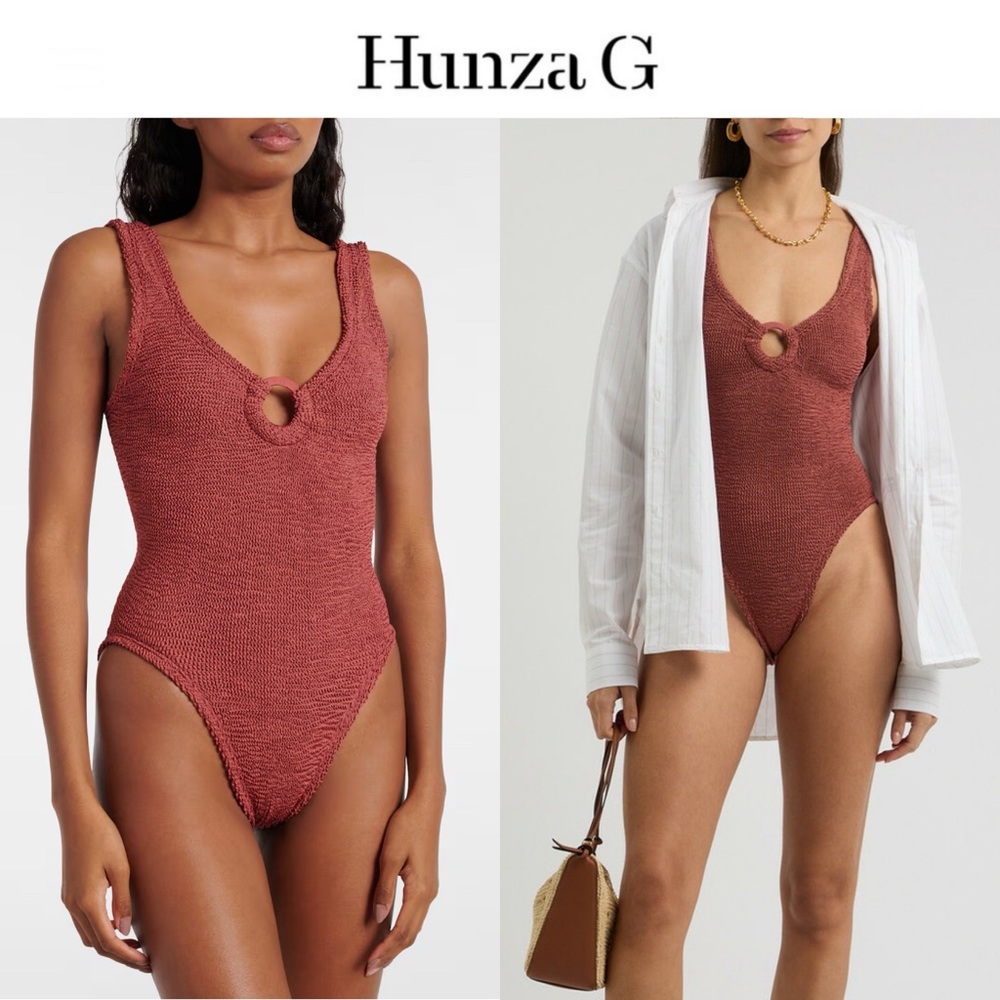 Hunza G Rust Red Textured One-Piece Swimsuit
